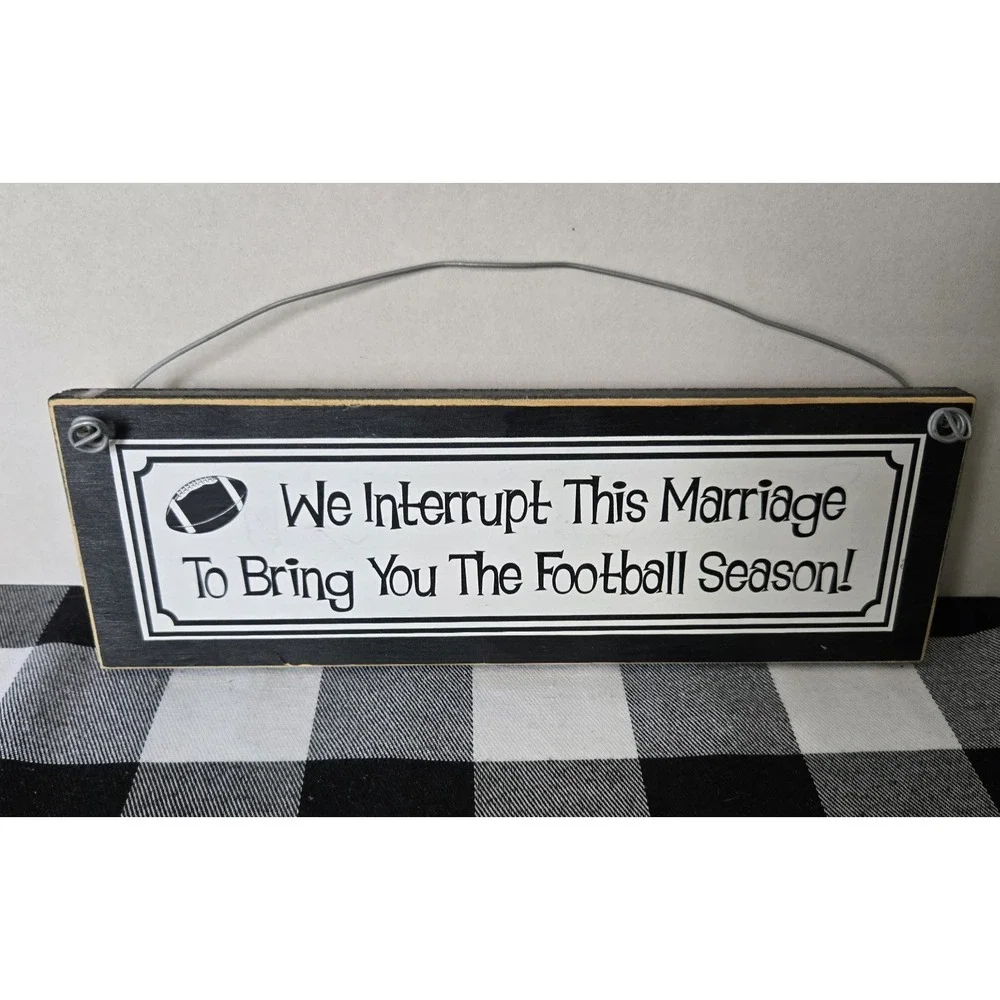 Football‎ Themed Wall Hanging Plaque Home Decor w/ Metal Wire Hanger